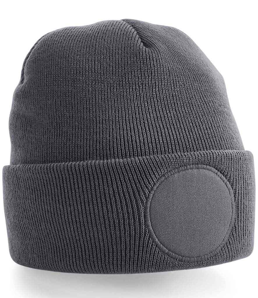 Beechfield Circular Patch Beanie in ONE Graphite Grey by Beechfield — Custom branded clothing by Print Press, featuring premium embroidery produced in our specialist print lab in the UK.