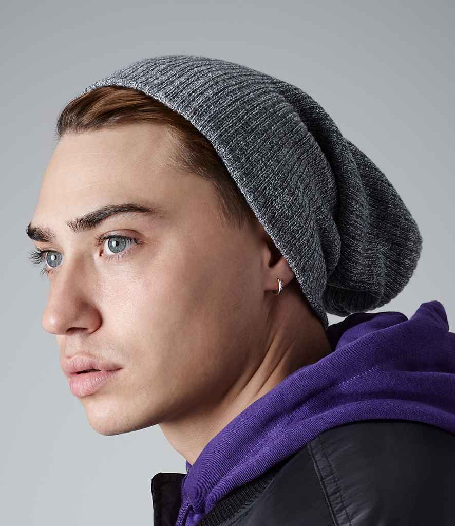 Beechfield Heavy Gauge Slouch Beanie in ONE Heather Grey by Beechfield — Custom branded clothing by Print Press, featuring premium embroidery produced in our specialist print lab in the UK.