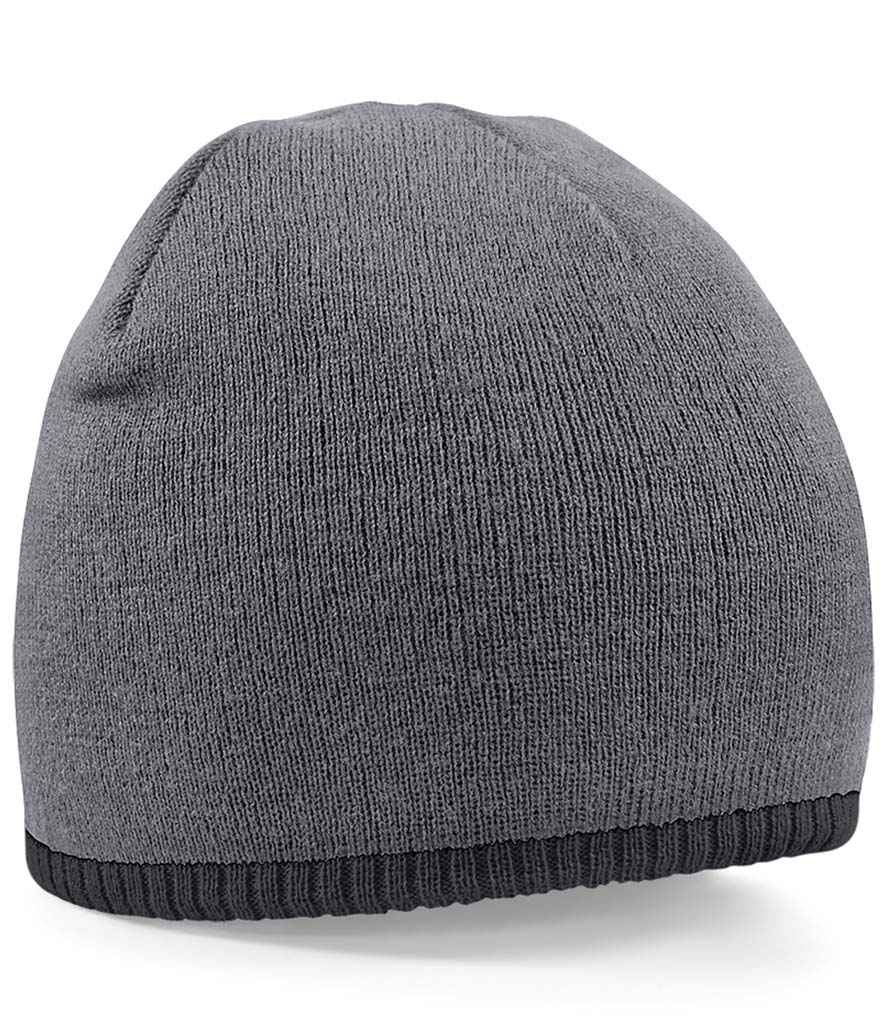 Beechfield Two Tone Pull-On Beanie in ONE Graphite Grey Black by Beechfield — Custom branded clothing by Print Press, featuring premium embroidery produced in our specialist print lab in the UK.
