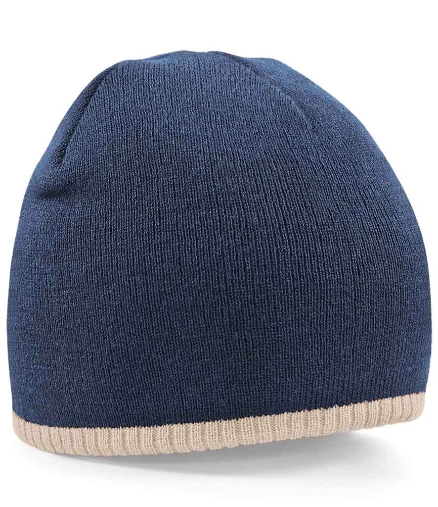 Beechfield Two Tone Pull-On Beanie in ONE French Navy Stone by Beechfield — Custom branded clothing by Print Press, featuring premium embroidery produced in our specialist print lab in the UK.