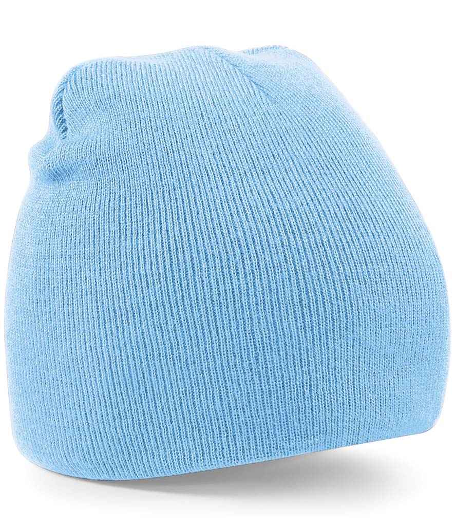 Beechfield Original Pull-On Beanie in ONE Sky Blue by Beechfield — Custom branded clothing by Print Press, featuring premium embroidery produced in our specialist print lab in the UK.
