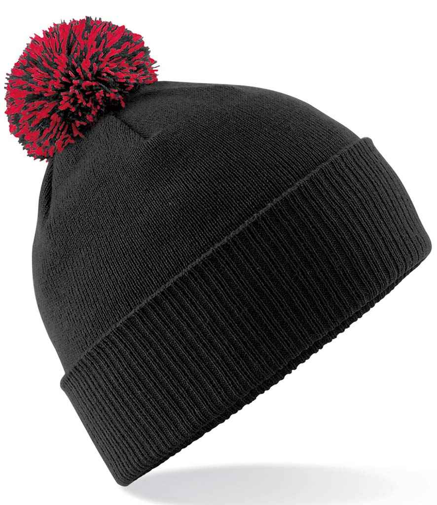 Beechfield Snowstar® Beanie in ONE Black Classic Red by Beechfield — Custom branded clothing by Print Press, featuring premium embroidery produced in our specialist print lab in the UK.
