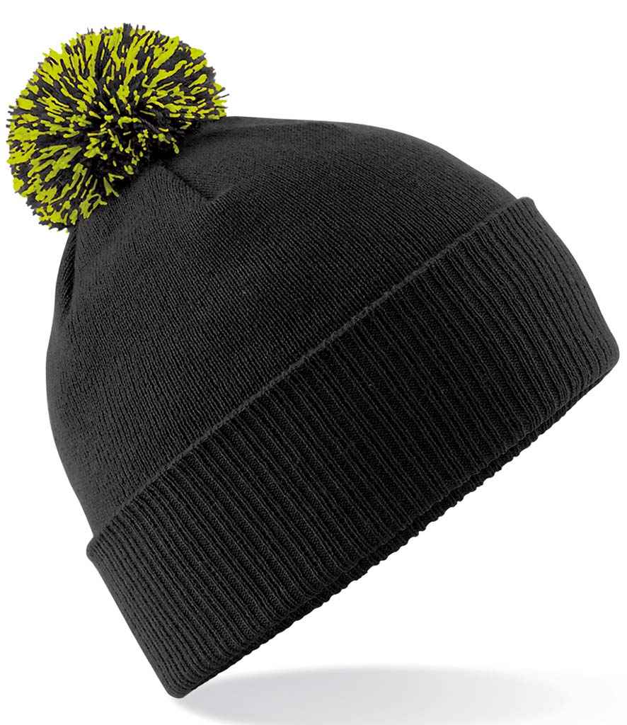 Beechfield Snowstar® Beanie in ONE Black Lime Green by Beechfield — Custom branded clothing by Print Press, featuring premium embroidery produced in our specialist print lab in the UK.
