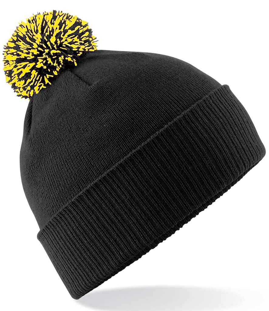 Beechfield Snowstar® Beanie in ONE Black Yellow by Beechfield — Custom branded clothing by Print Press, featuring premium embroidery produced in our specialist print lab in the UK.