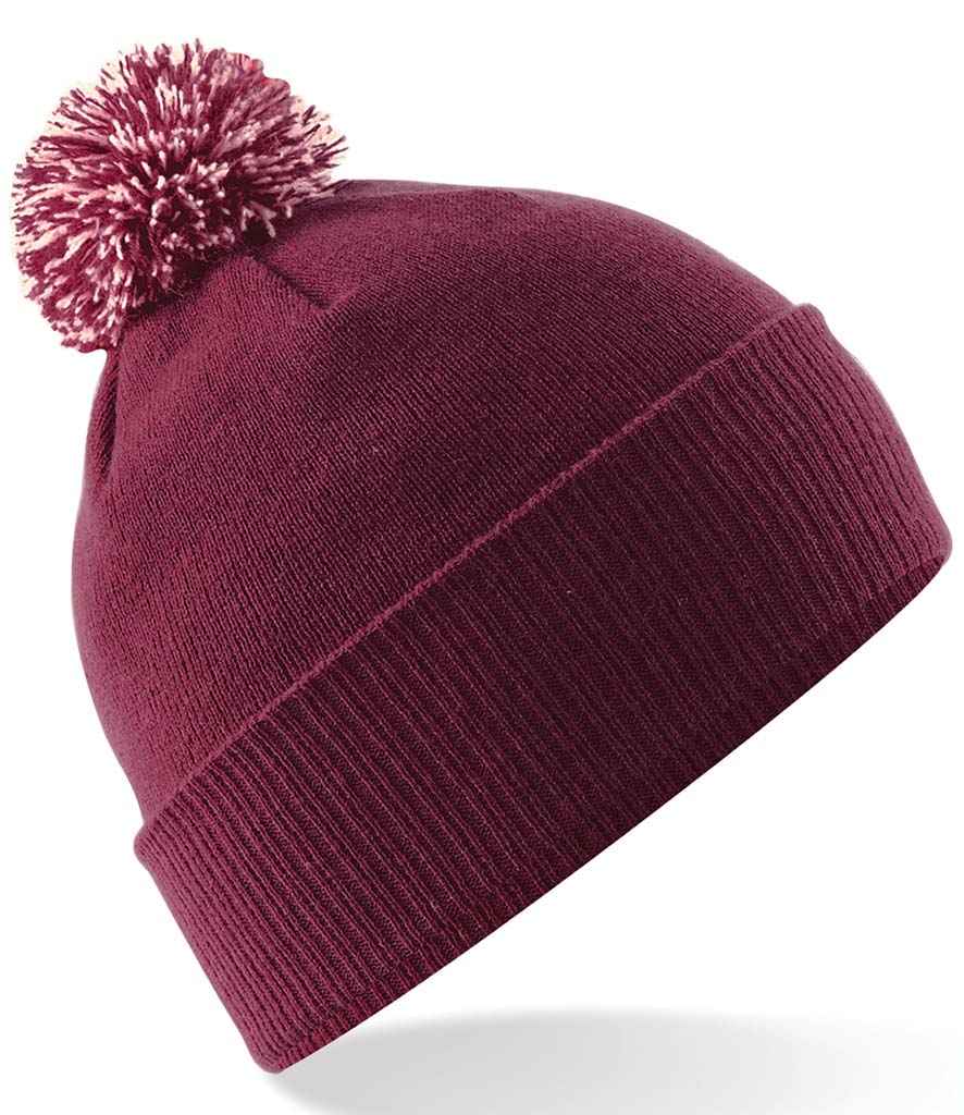 Beechfield Snowstar® Beanie in ONE Burgundy Off White by Beechfield — Custom branded clothing by Print Press, featuring premium embroidery produced in our specialist print lab in the UK.