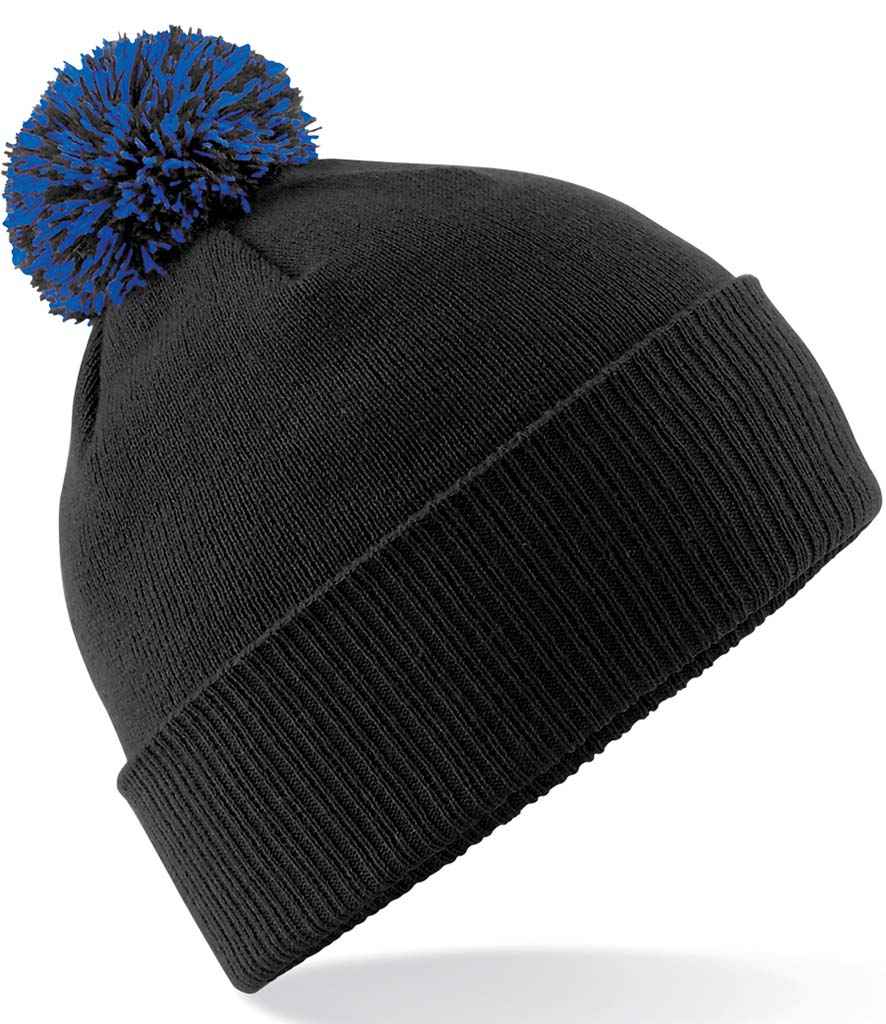 Beechfield Snowstar® Beanie in ONE Black Bright Royal by Beechfield — Custom branded clothing by Print Press, featuring premium embroidery produced in our specialist print lab in the UK.