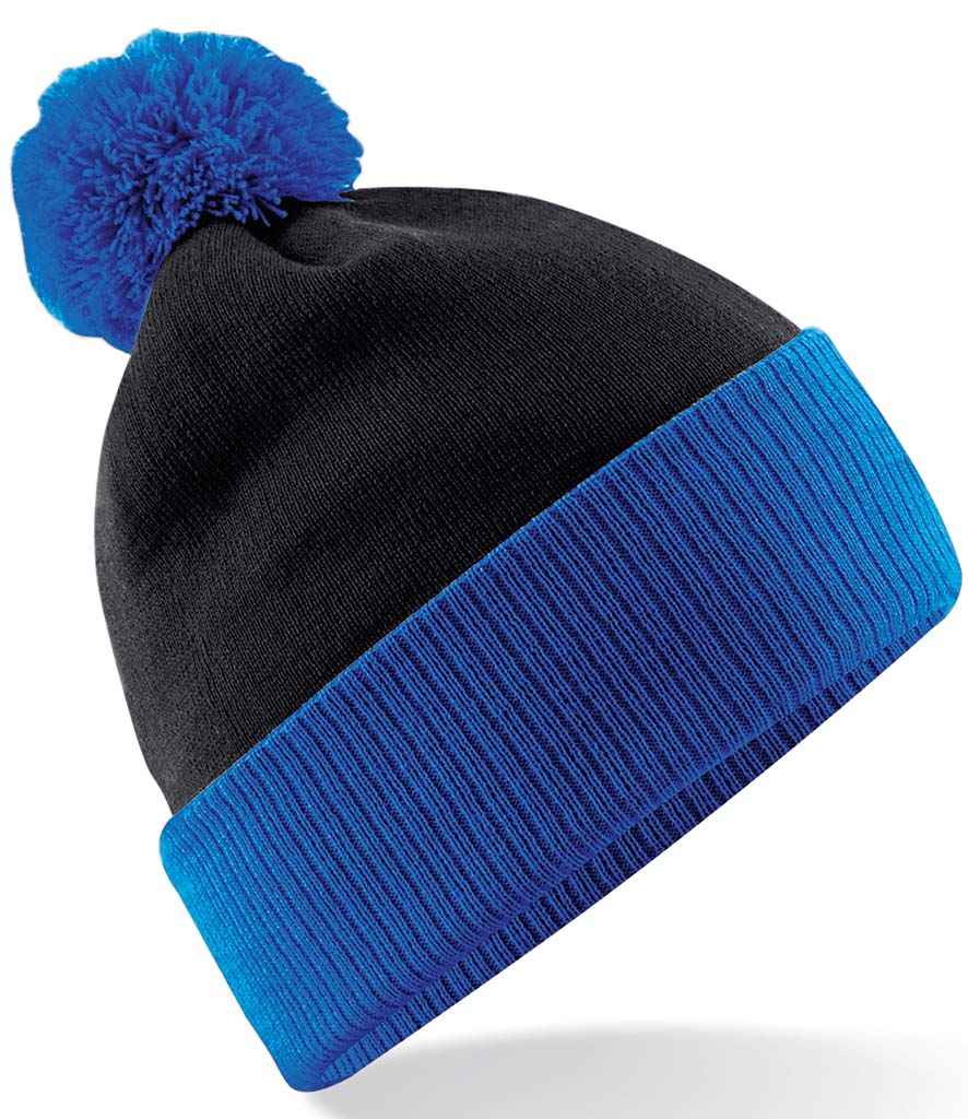 Beechfield Snowstar® Two Tone Beanie in ONE Black Bright Royal by Beechfield — Custom branded clothing by Print Press, featuring premium embroidery produced in our specialist print lab in the UK.