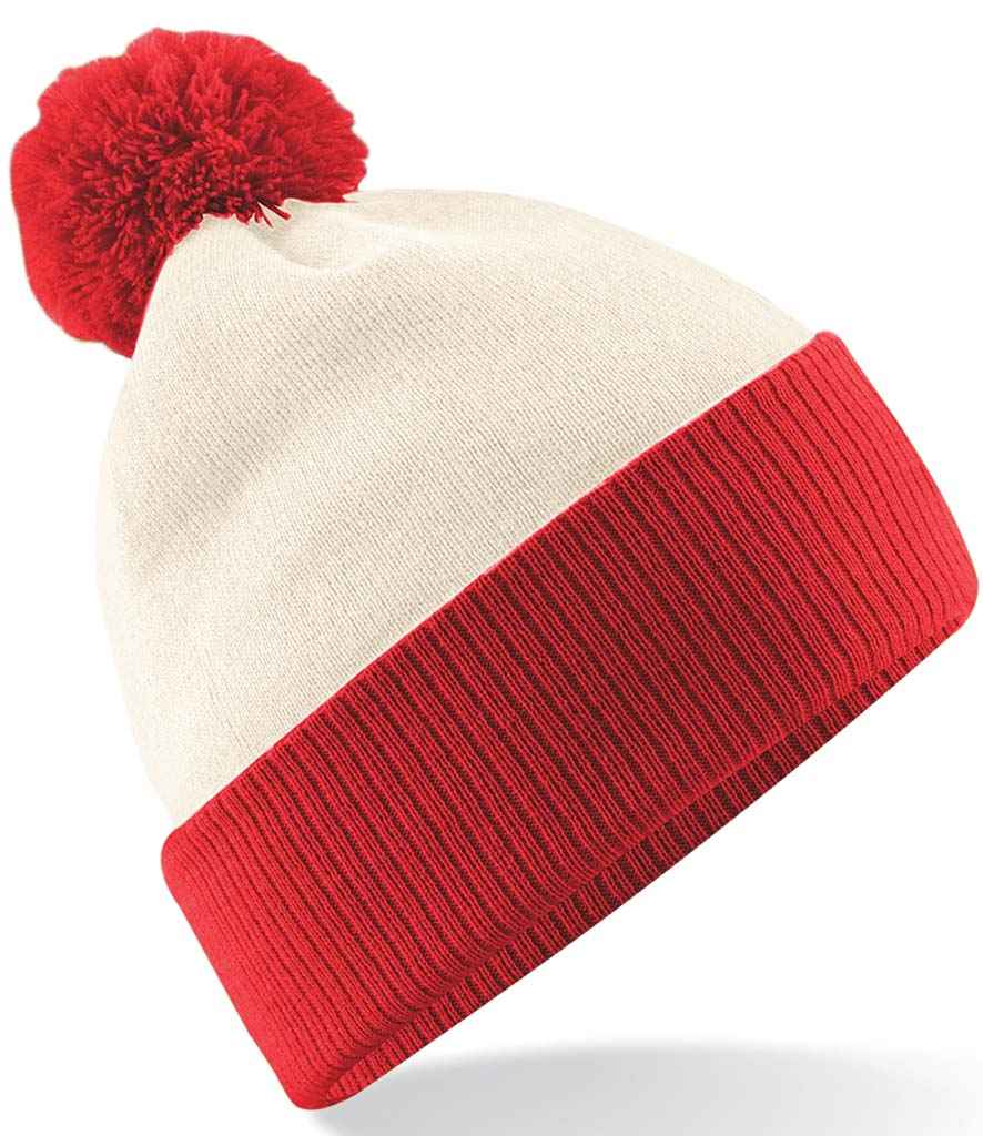 Beechfield Snowstar® Two Tone Beanie in ONE Off White Bright Red by Beechfield — Custom branded clothing by Print Press, featuring premium embroidery produced in our specialist print lab in the UK.
