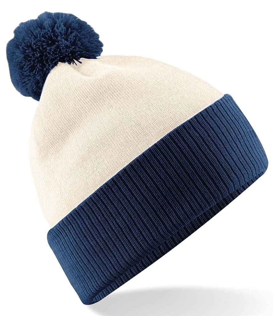 Beechfield Snowstar® Two Tone Beanie in ONE Off White French Navy by Beechfield — Custom branded clothing by Print Press, featuring premium embroidery produced in our specialist print lab in the UK.