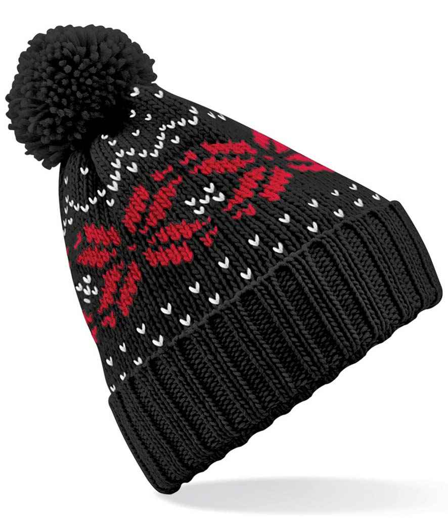Beechfield Fair Isle Snowstar® Beanie in ONE Black Classic Red White by Beechfield — Custom branded clothing by Print Press, featuring premium embroidery produced in our specialist print lab in the UK.