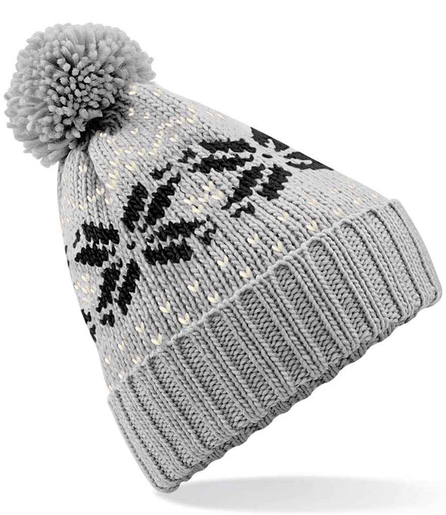 Beechfield Fair Isle Snowstar® Beanie in ONE Light Grey Black Off White by Beechfield — Custom branded clothing by Print Press, featuring premium embroidery produced in our specialist print lab in the UK.