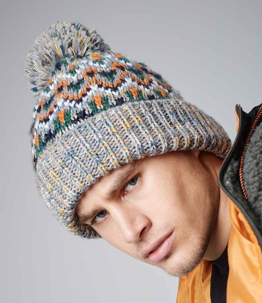 Beechfield Blizzard Bobble Beanie in ONE Forager Fusion by Beechfield — Custom branded clothing by Print Press, featuring premium embroidery produced in our specialist print lab in the UK.