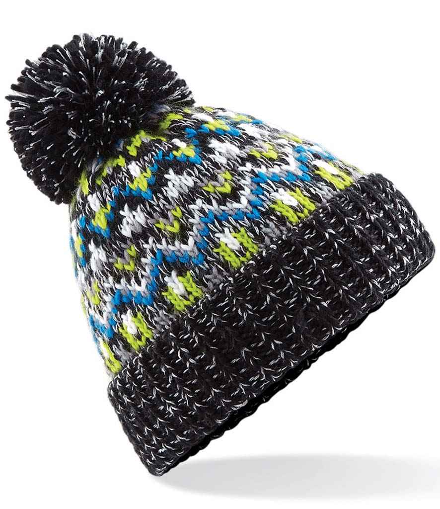 Beechfield Blizzard Bobble Beanie in ONE Liquorice Zing by Beechfield — Custom branded clothing by Print Press, featuring premium embroidery produced in our specialist print lab in the UK.