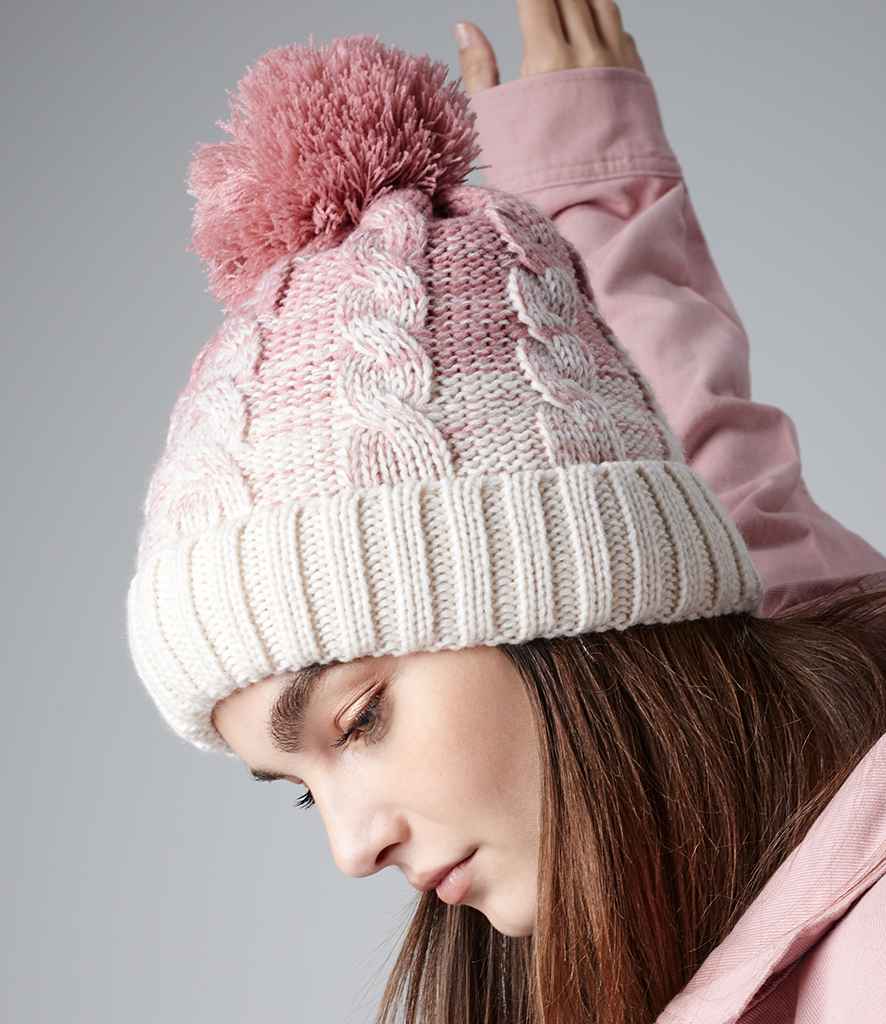 Beechfield Ombré Pom Pom Beanie in ONE Dusky Pink Off White by Beechfield — Custom branded clothing by Print Press, featuring premium embroidery produced in our specialist print lab in the UK.