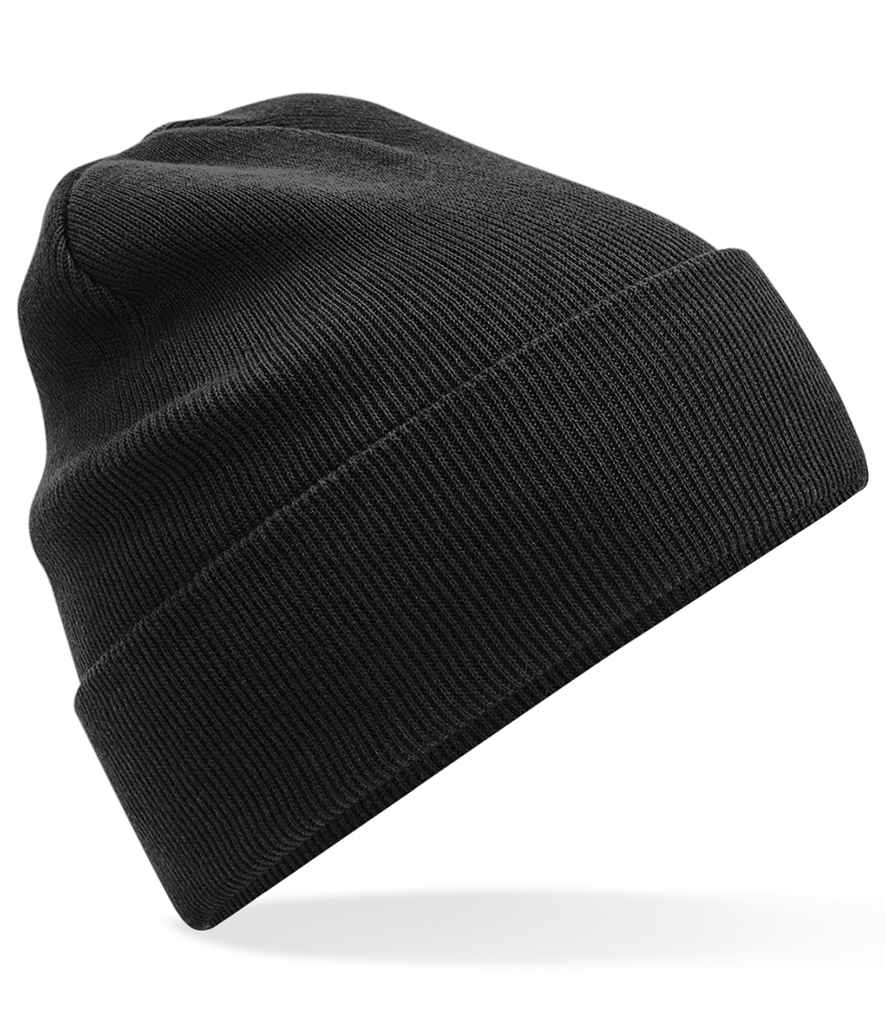 Beechfield Organic Cotton Original Cuffed Beanie in ONE Black by Beechfield — Custom branded clothing by Print Press, featuring premium embroidery produced in our specialist print lab in the UK.
