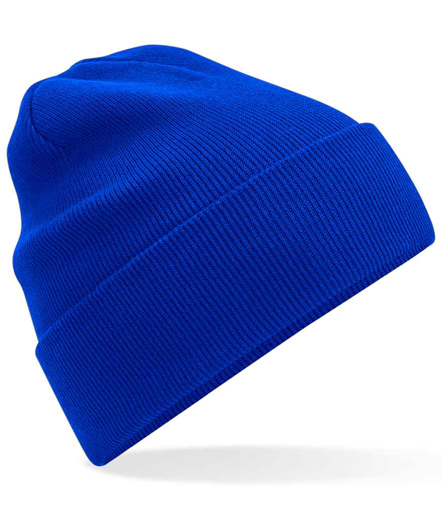 Beechfield Organic Cotton Original Cuffed Beanie in ONE Bright Royal by Beechfield — Custom branded clothing by Print Press, featuring premium embroidery produced in our specialist print lab in the UK.