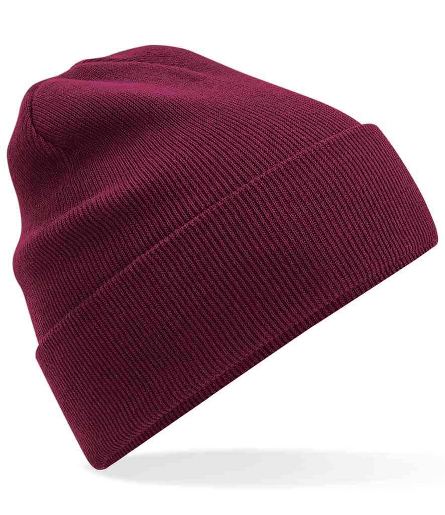 Beechfield Organic Cotton Original Cuffed Beanie in ONE Burgundy by Beechfield — Custom branded clothing by Print Press, featuring premium embroidery produced in our specialist print lab in the UK.