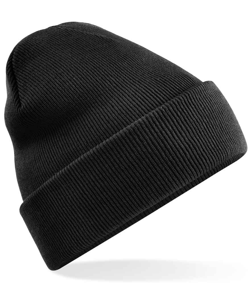 Beechfield Recycled Original Cuffed Beanie in ONE Black by Beechfield — Custom branded clothing by Print Press, featuring premium embroidery produced in our specialist print lab in the UK.