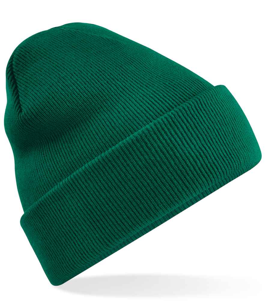 Beechfield Recycled Original Cuffed Beanie in ONE Bottle Green by Beechfield — Custom branded clothing by Print Press, featuring premium embroidery produced in our specialist print lab in the UK.