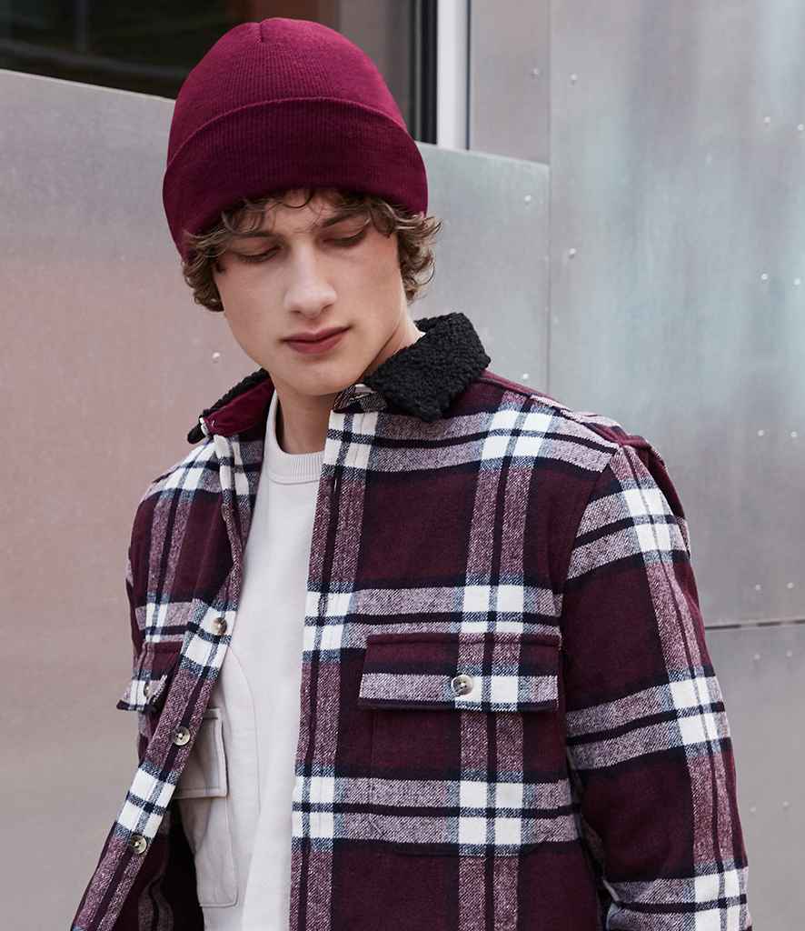 Beechfield Recycled Original Cuffed Beanie in ONE Burgundy by Beechfield — Custom branded clothing by Print Press, featuring premium embroidery produced in our specialist print lab in the UK.