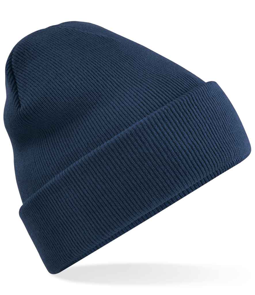 Beechfield Recycled Original Cuffed Beanie in ONE French Navy by Beechfield — Custom branded clothing by Print Press, featuring premium embroidery produced in our specialist print lab in the UK.