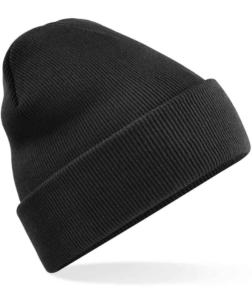 Beechfield Original Cuffed Beanie in ONE Black by Beechfield — Custom branded clothing by Print Press, featuring premium embroidery produced in our specialist print lab in the UK.