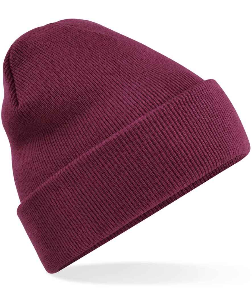 Beechfield Original Cuffed Beanie in ONE Burgundy by Beechfield — Custom branded clothing by Print Press, featuring premium embroidery produced in our specialist print lab in the UK.