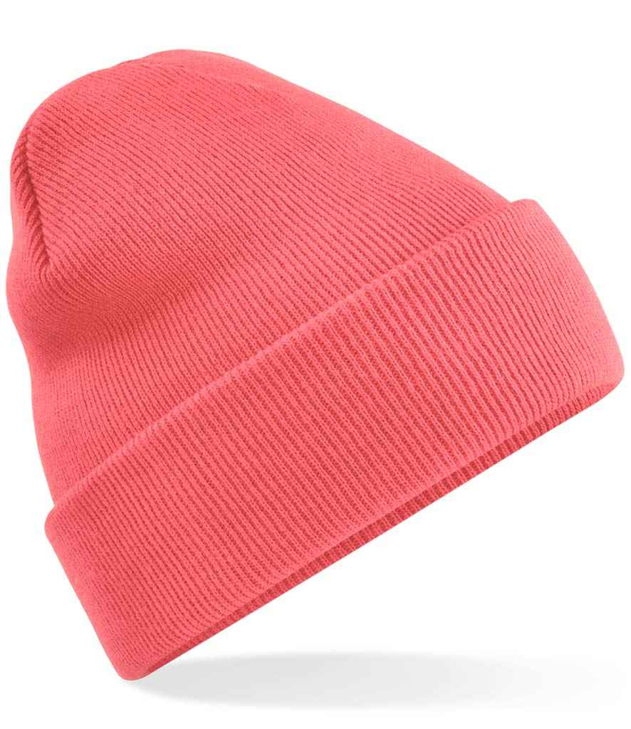 Beechfield Original Cuffed Beanie in ONE Coral by Beechfield — Custom branded clothing by Print Press, featuring premium embroidery produced in our specialist print lab in the UK.