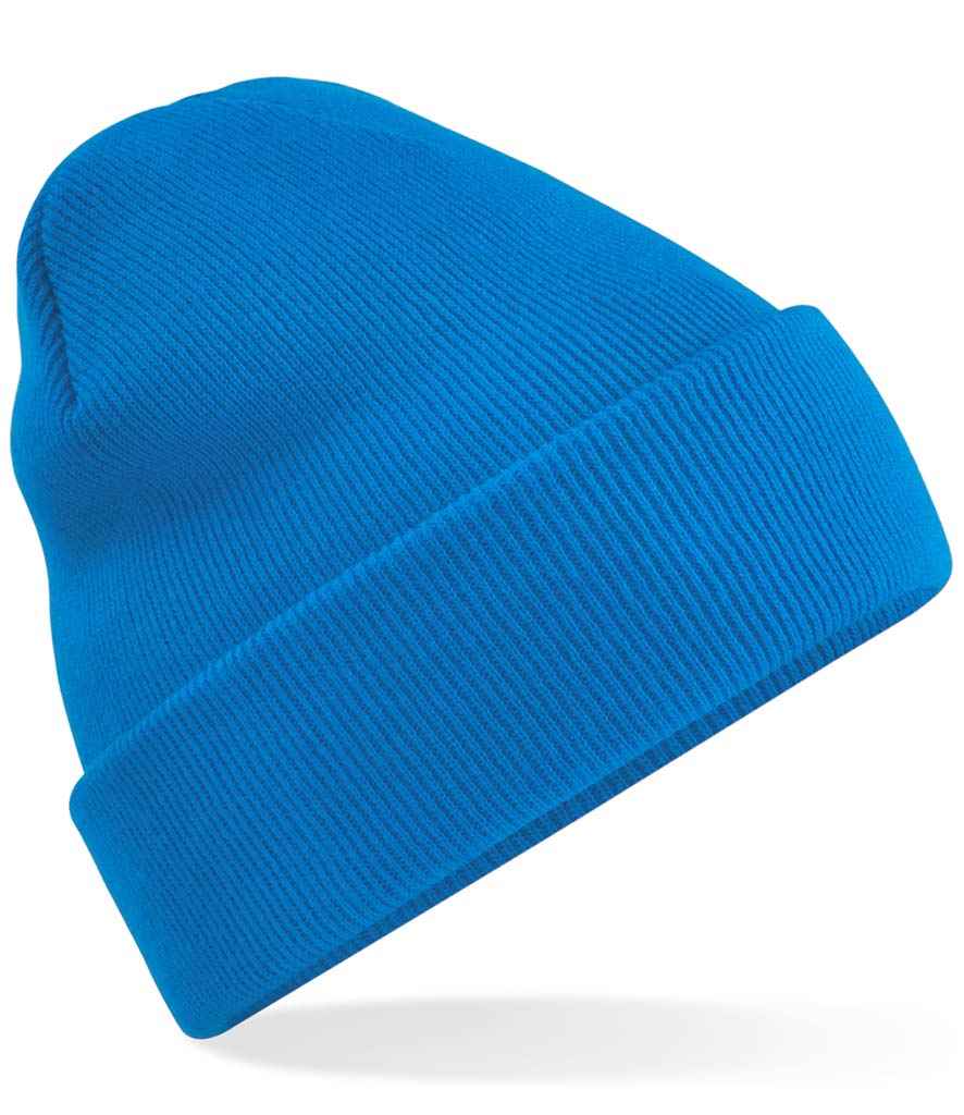 Beechfield Original Cuffed Beanie in ONE Sapphire Blue by Beechfield — Custom branded clothing by Print Press, featuring premium embroidery produced in our specialist print lab in the UK.