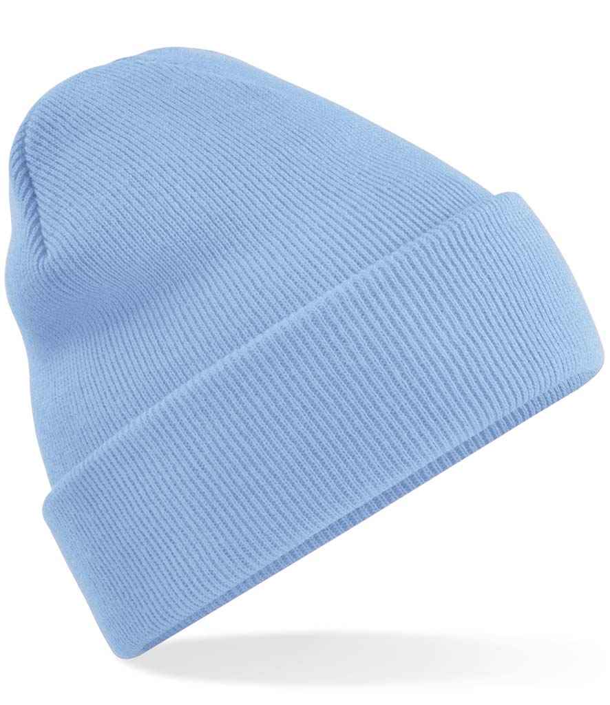 Beechfield Original Cuffed Beanie in ONE Sky Blue by Beechfield — Custom branded clothing by Print Press, featuring premium embroidery produced in our specialist print lab in the UK.