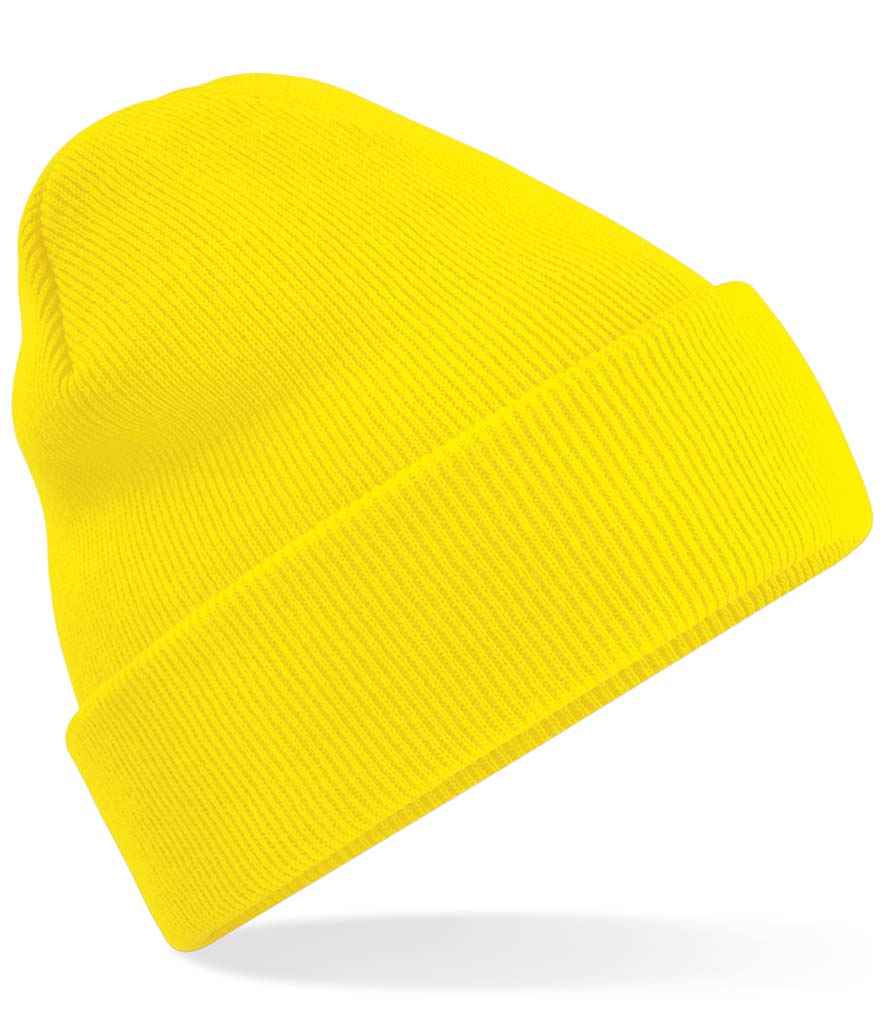 Beechfield Original Cuffed Beanie in ONE Yellow by Beechfield — Custom branded clothing by Print Press, featuring premium embroidery produced in our specialist print lab in the UK.