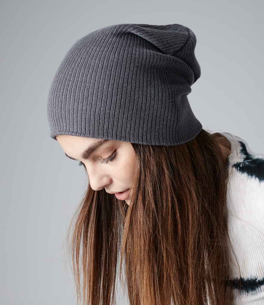 Beechfield Slouch Beanie in ONE Smoke Grey by Beechfield — Custom branded clothing by Print Press, featuring premium embroidery produced in our specialist print lab in the UK.
