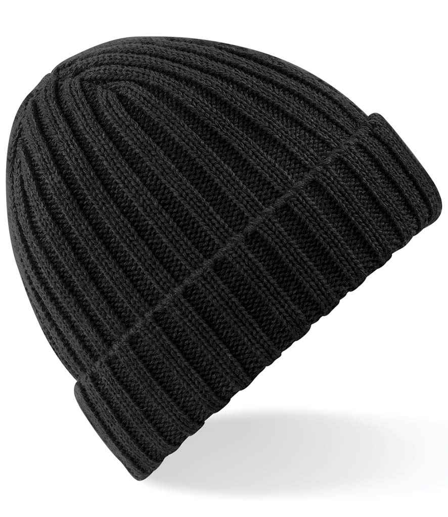 Beechfield Chunky Ribbed Beanie in ONE Black by Beechfield — Custom branded clothing by Print Press, featuring premium embroidery produced in our specialist print lab in the UK.