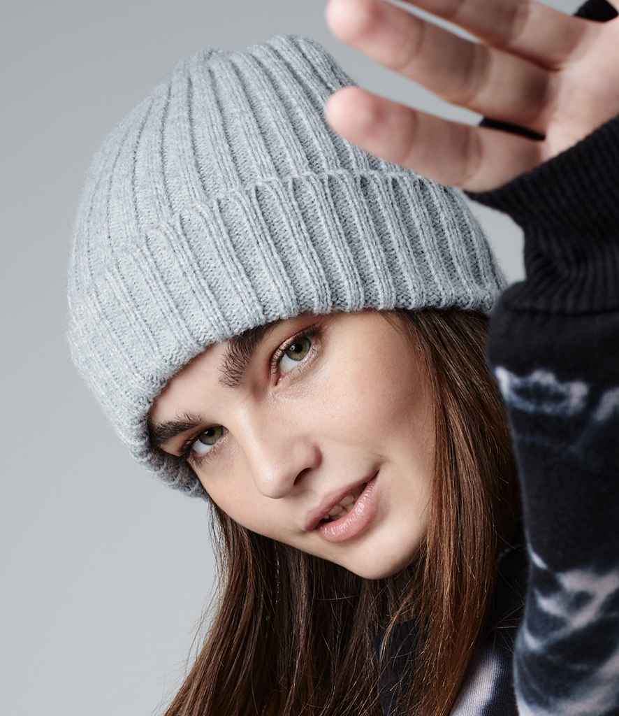 Beechfield Chunky Ribbed Beanie in ONE Heather Grey by Beechfield — Custom branded clothing by Print Press, featuring premium embroidery produced in our specialist print lab in the UK.