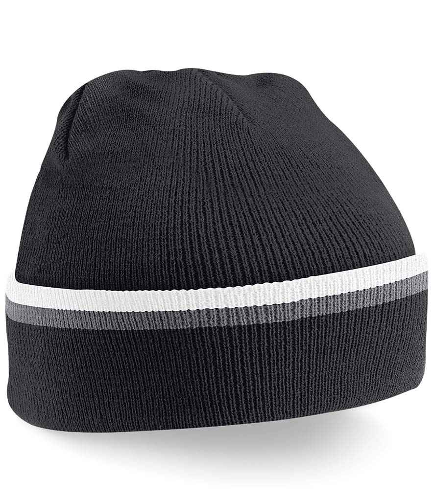 Beechfield Teamwear Beanie in ONE Black Graphite Grey White by Beechfield — Custom branded clothing by Print Press, featuring premium embroidery produced in our specialist print lab in the UK.