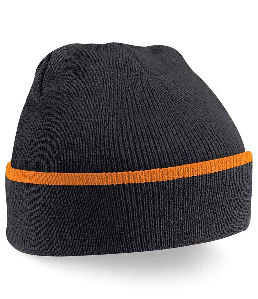 Beechfield Teamwear Beanie in ONE Black Orange by Beechfield — Custom branded clothing by Print Press, featuring premium embroidery produced in our specialist print lab in the UK.