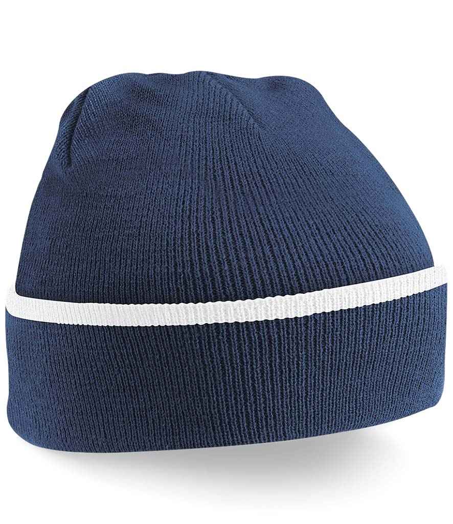 Beechfield Teamwear Beanie in ONE French Navy White by Beechfield — Custom branded clothing by Print Press, featuring premium embroidery produced in our specialist print lab in the UK.