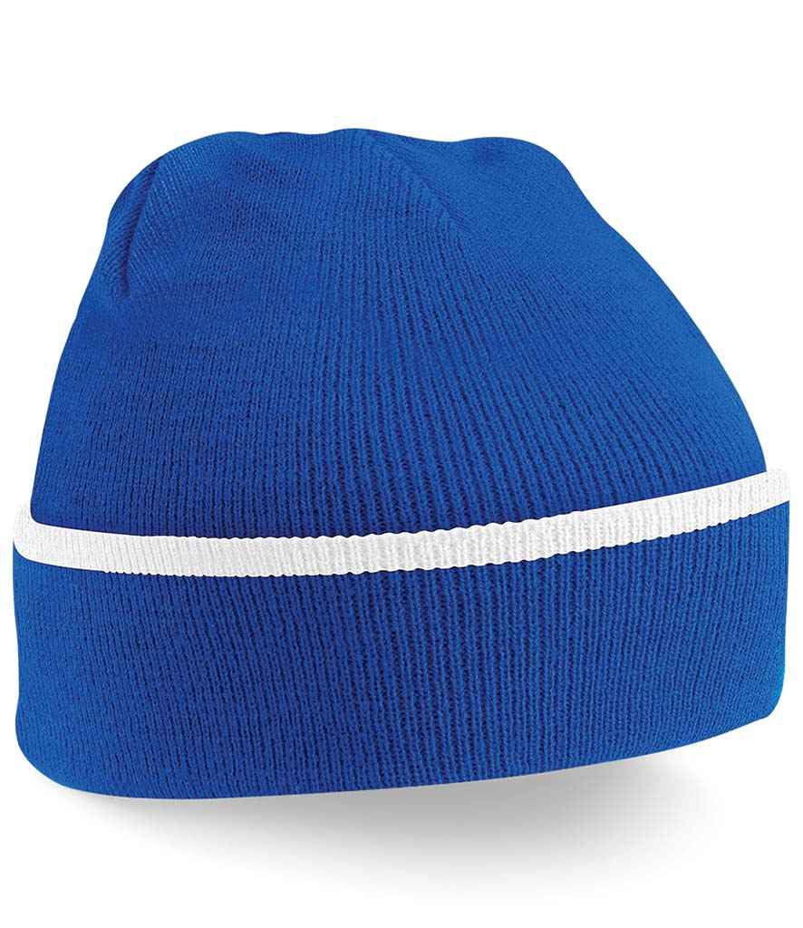 Beechfield Teamwear Beanie in ONE Bright Royal White by Beechfield — Custom branded clothing by Print Press, featuring premium embroidery produced in our specialist print lab in the UK.