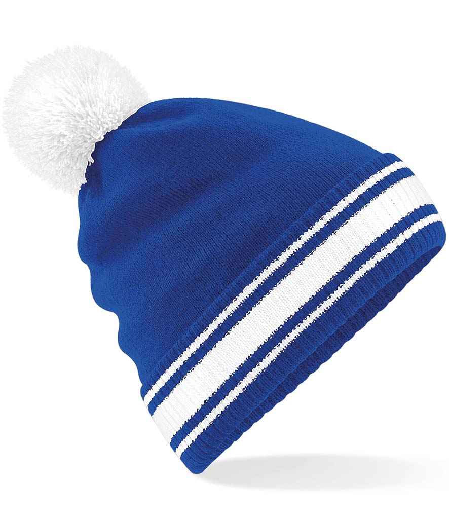 Beechfield Stadium Beanie in ONE Bright Royal White by Beechfield — Custom branded clothing by Print Press, featuring premium embroidery produced in our specialist print lab in the UK.