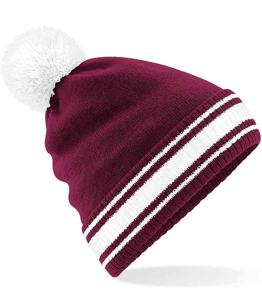 Beechfield Stadium Beanie in ONE Burgundy White by Beechfield — Custom branded clothing by Print Press, featuring premium embroidery produced in our specialist print lab in the UK.