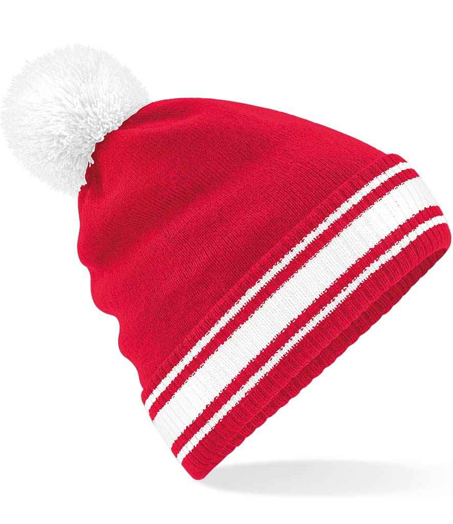 Beechfield Stadium Beanie in ONE Classic Red White by Beechfield — Custom branded clothing by Print Press, featuring premium embroidery produced in our specialist print lab in the UK.