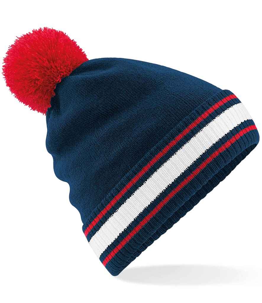 Beechfield Stadium Beanie in ONE French Navy Classic Red by Beechfield — Custom branded clothing by Print Press, featuring premium embroidery produced in our specialist print lab in the UK.