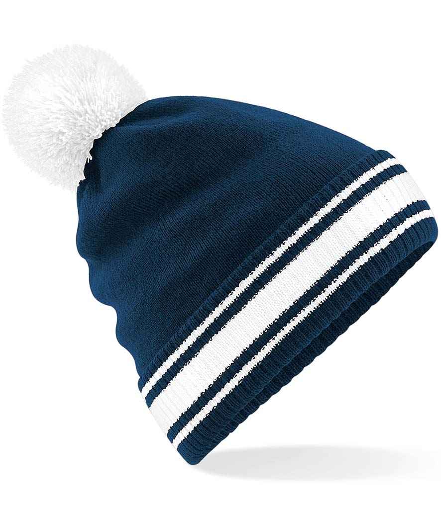 Beechfield Stadium Beanie in ONE French Navy White by Beechfield — Custom branded clothing by Print Press, featuring premium embroidery produced in our specialist print lab in the UK.