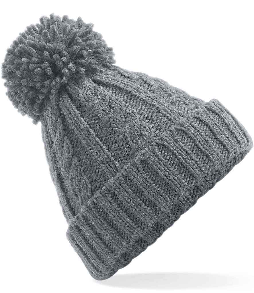 Beechfield Cable Knit Melange Beanie in ONE Light Grey by Beechfield — Custom branded clothing by Print Press, featuring premium embroidery produced in our specialist print lab in the UK.