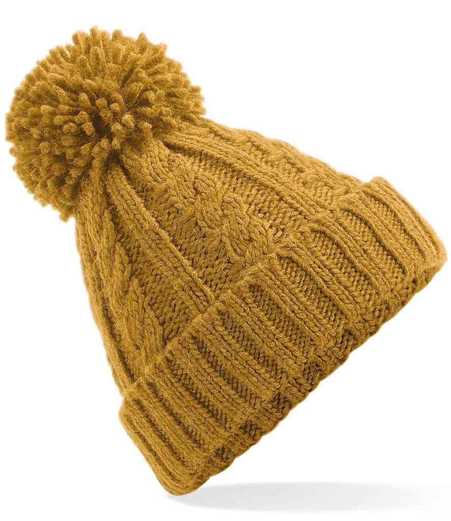 Beechfield Cable Knit Melange Beanie in ONE Mustard by Beechfield — Custom branded clothing by Print Press, featuring premium embroidery produced in our specialist print lab in the UK.