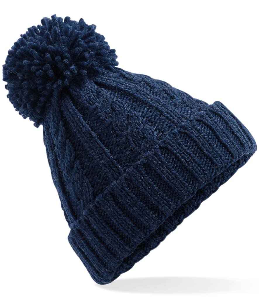 Beechfield Cable Knit Melange Beanie in ONE Navy by Beechfield — Custom branded clothing by Print Press, featuring premium embroidery produced in our specialist print lab in the UK.