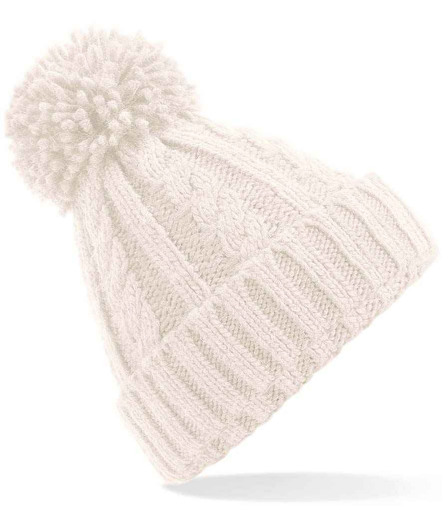 Beechfield Cable Knit Melange Beanie in ONE Oatmeal by Beechfield — Custom branded clothing by Print Press, featuring premium embroidery produced in our specialist print lab in the UK.