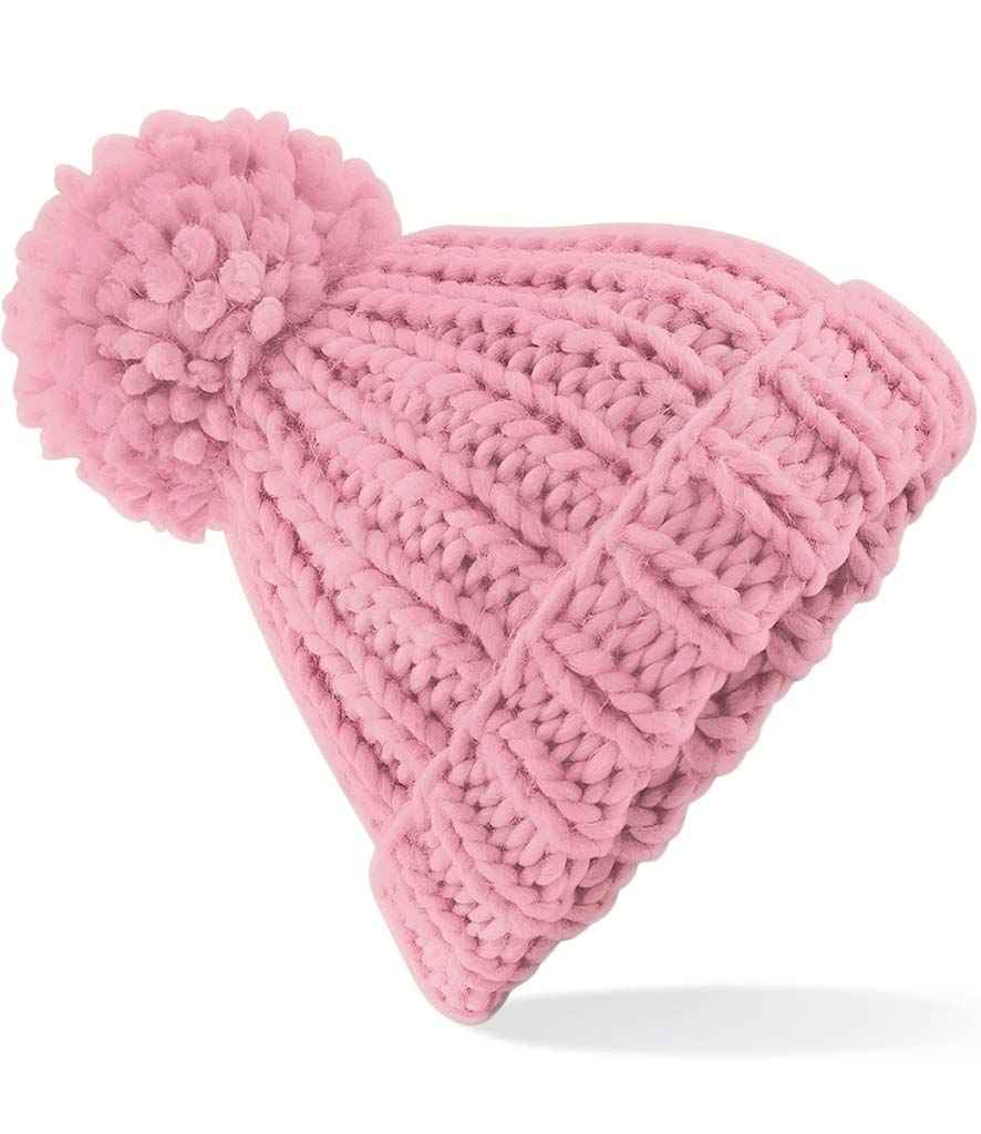 Beechfield Oversized Hand Knit Beanie in ONE Dusky Pink by Beechfield — Custom branded clothing by Print Press, featuring premium embroidery produced in our specialist print lab in the UK.