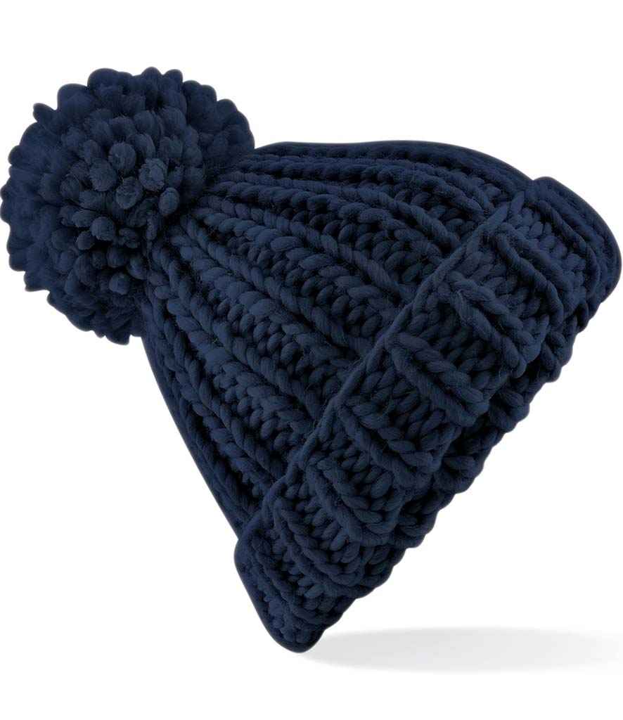 Beechfield Oversized Hand Knit Beanie in ONE French Navy by Beechfield — Custom branded clothing by Print Press, featuring premium embroidery produced in our specialist print lab in the UK.