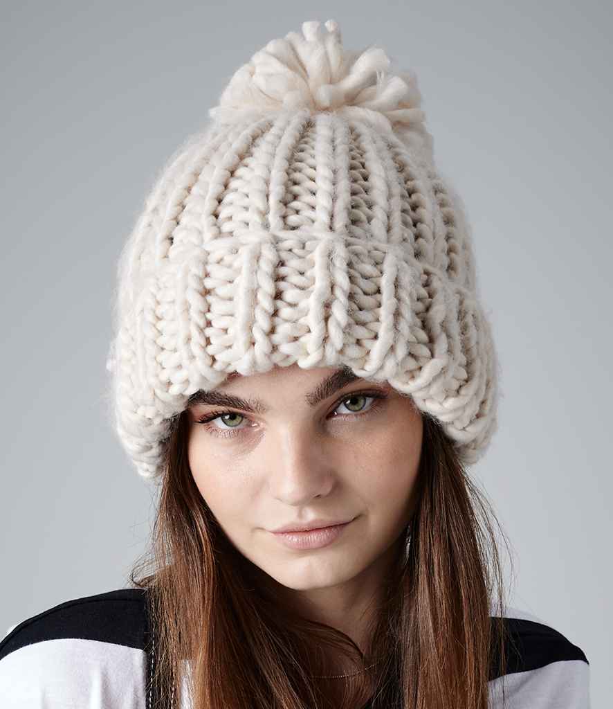 Beechfield Oversized Hand Knit Beanie in ONE Oatmeal by Beechfield — Custom branded clothing by Print Press, featuring premium embroidery produced in our specialist print lab in the UK.